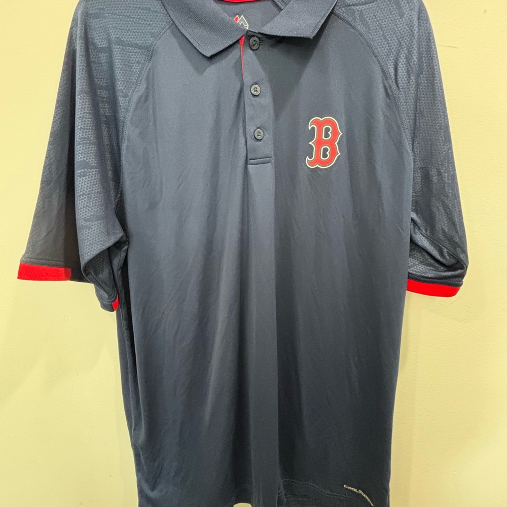 Majestic Red Sox Blue Polo with Red Accents